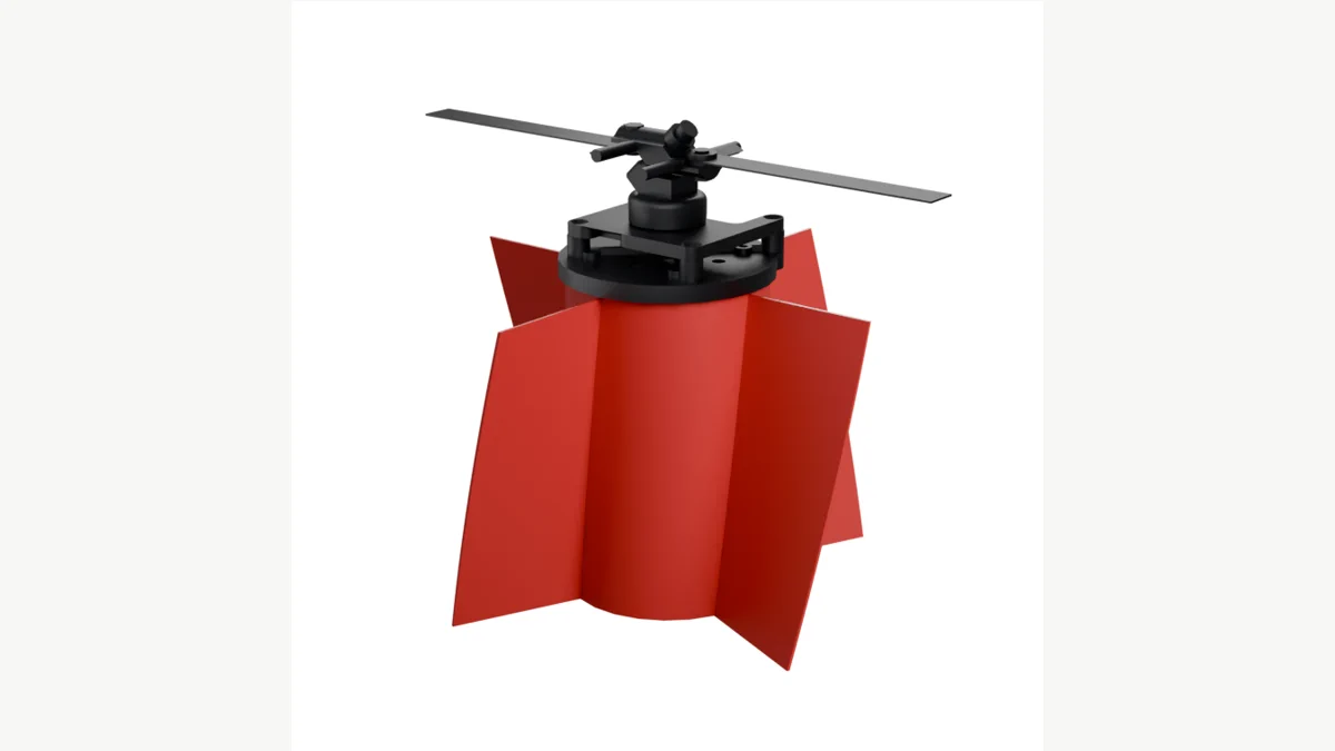 Joshua Bird’s real red single-motor drone shown as a clean product render on white.