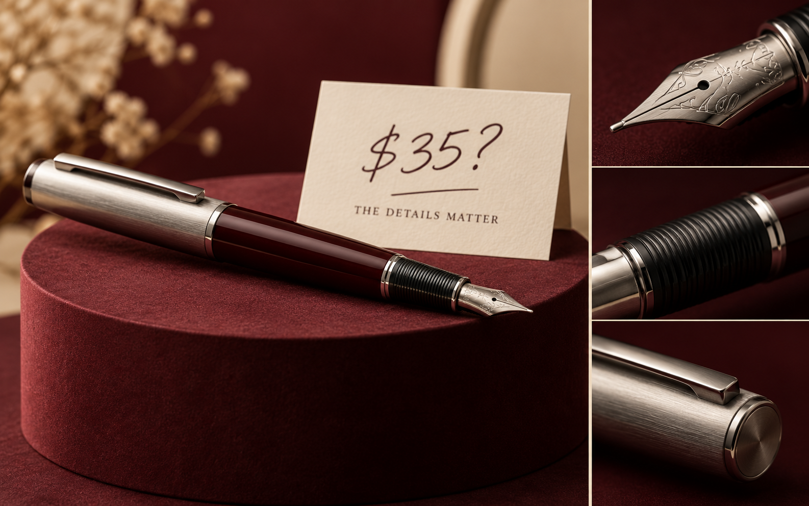 A modest thirty-five-dollar pen placed beside a luxury Montblanc comparison.