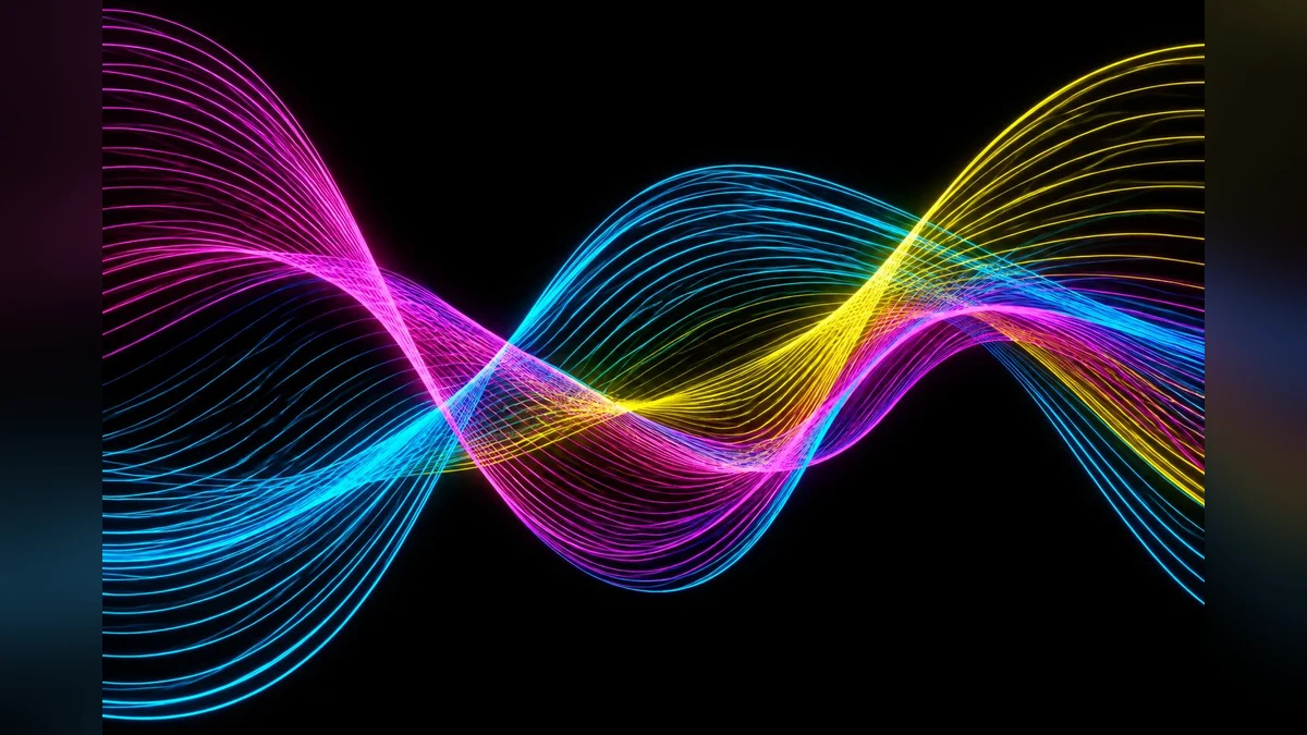 Neon vector line waves on black.