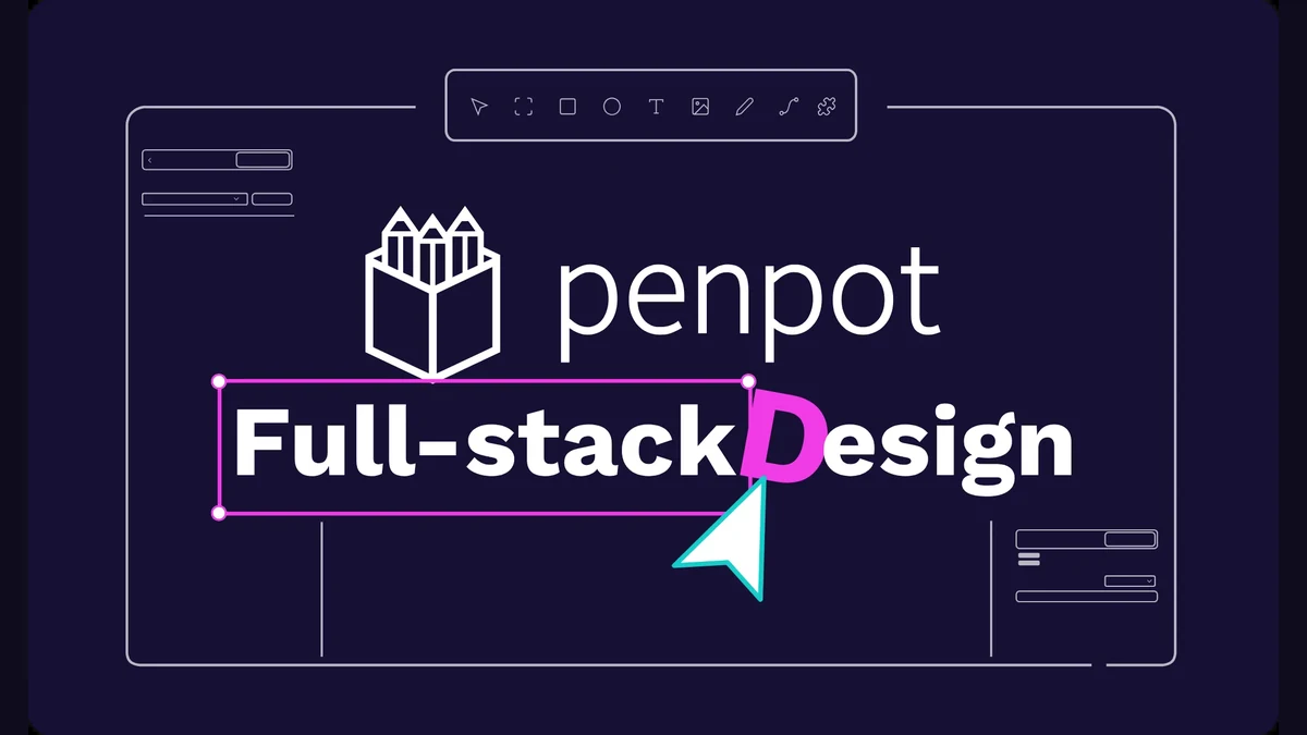 Bold dark blue Penpot Full-stack Design editorial graphic